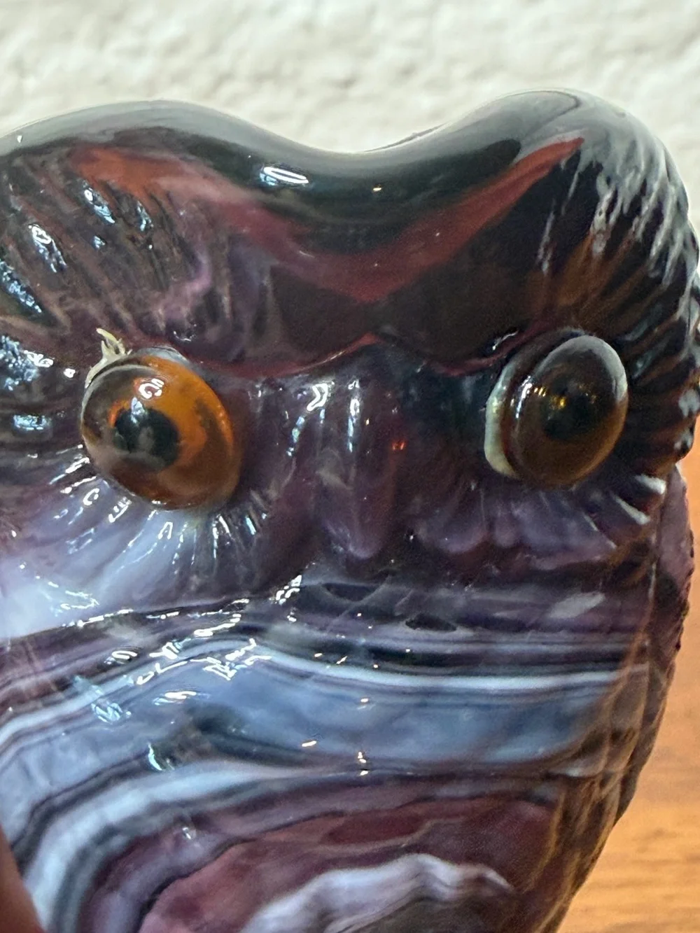 Vintage Imperial Glass Purple Slag Owls Creamer Small Pitcher Glass Eyes